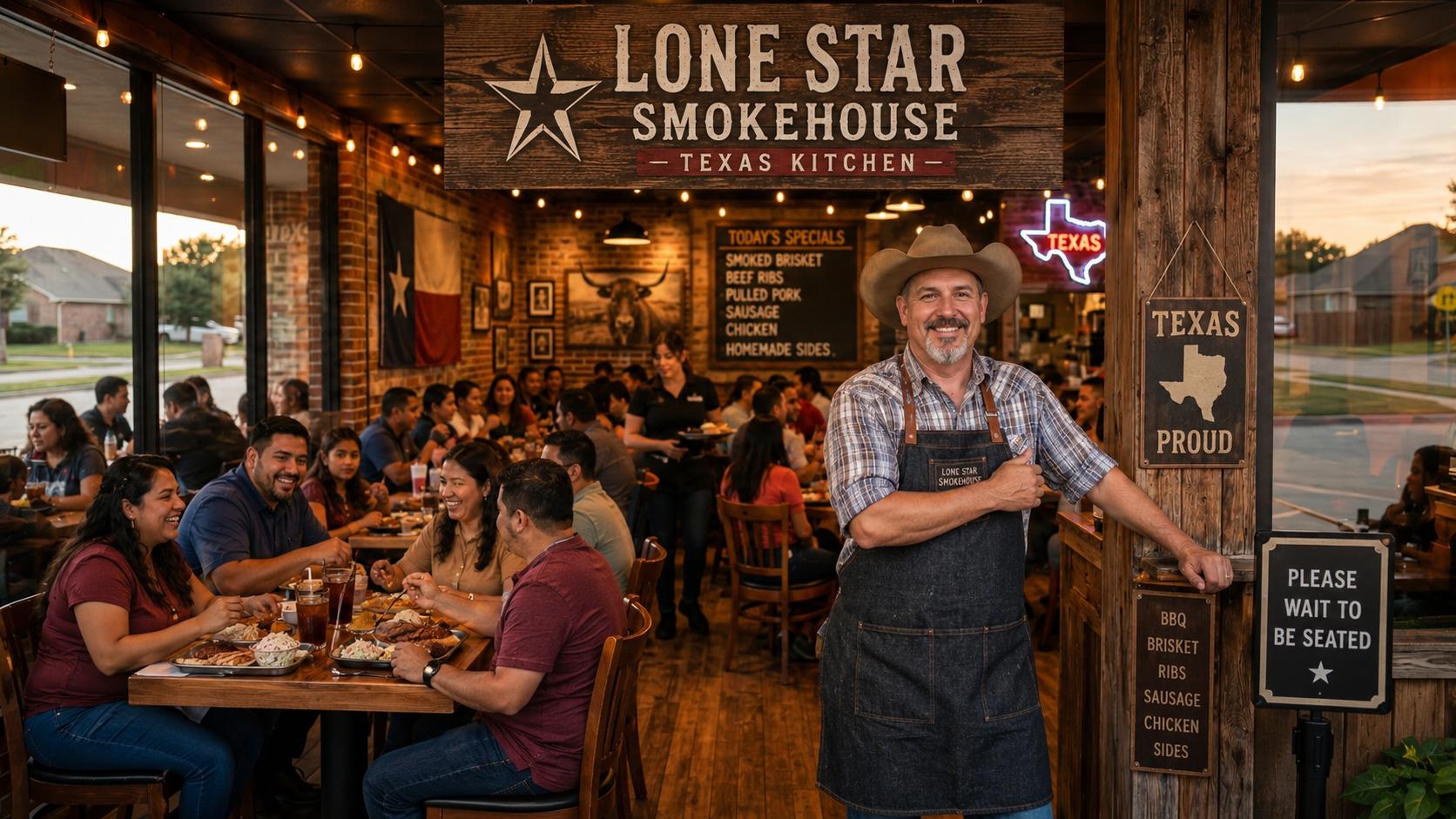 Restaurant team serving customers at a Texas eatery