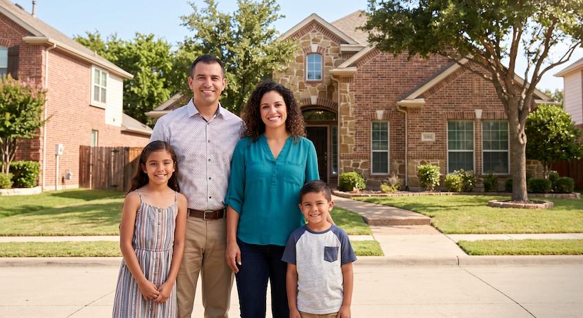 Asesora de seguros reunida con una familia hispana en Texas