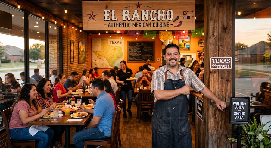 Equipo de restaurante atendiendo a clientes en Texas
