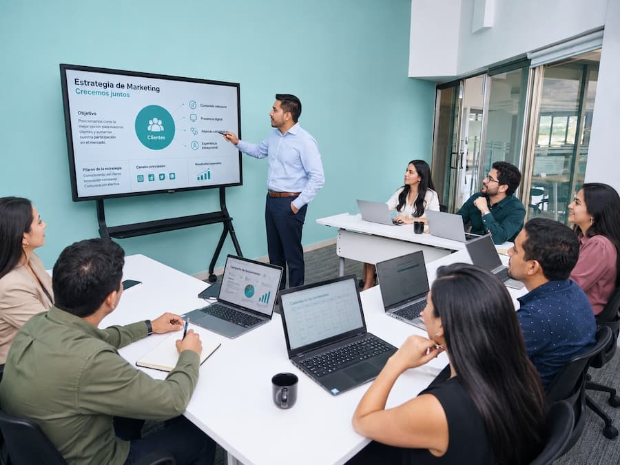 Equipo de marketing trabajando en el crecimiento de negocios hispanos